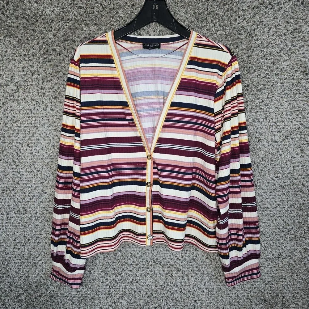 Lane Bryant Cardigan Womens Plus 22/24‎ Purple Striped Button Up Lightweight